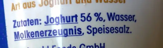 Ayran ingredients label