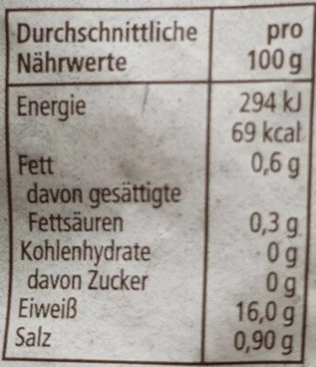 White Tiger Garnelen nutrition facts table