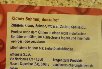 Kidneybohnen ingredients label