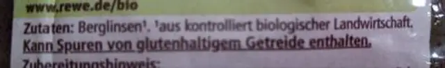 Berglinsen ingredients label