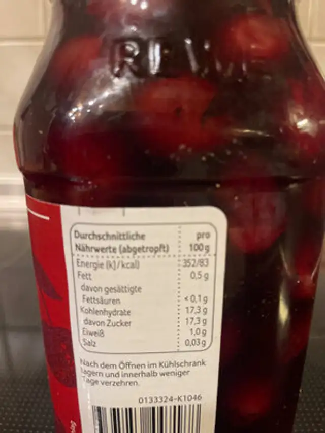 Kirschen Schattenmorellen nutrition facts table