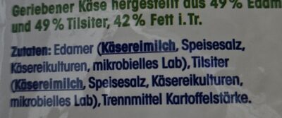 Geriebener Gratin- und Pizzakäse ingredients label