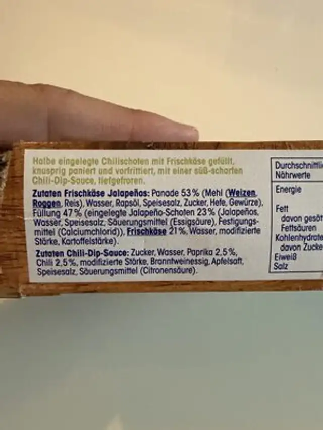 A-Frischkaese Jalapenos ingredients label