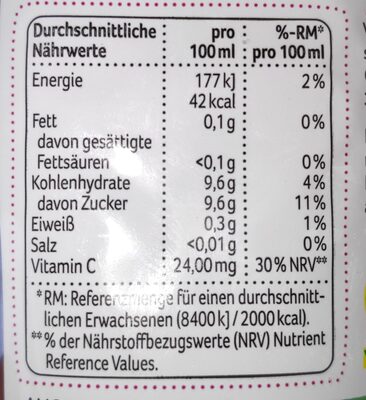 Apfel Himbere Hibiskus nutrition facts table