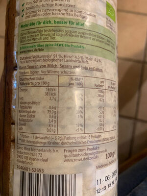 Reiswaffeln nutrition facts table