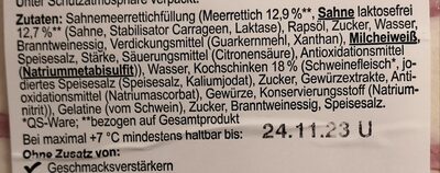 Schinkenröllchen mit Sahnemeerrettich ingredients label