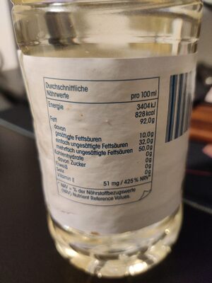 Öl - Sonnenblumenöl nutrition facts table