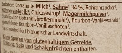 Vanille Eiscreme ingredients label