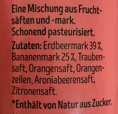 Erdbeer Banane Smoothie ingredients label