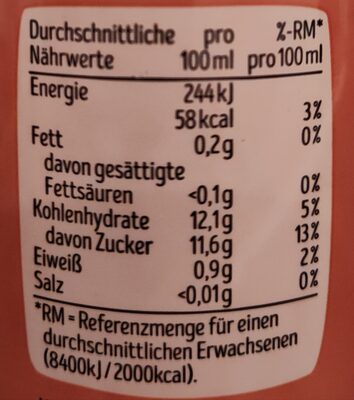 Erdbeer Banane Smoothie nutrition facts table