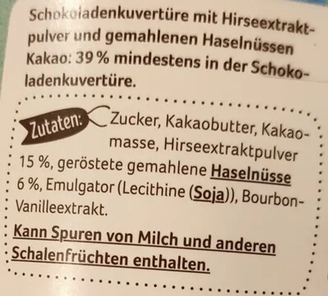Vegane Hasen ingredients label