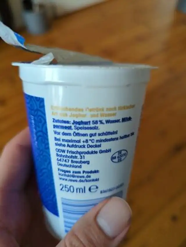 Ayran ingredients label