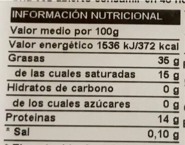 Cabeza de lomo sin hueso fileteada ibérica nutrition facts table