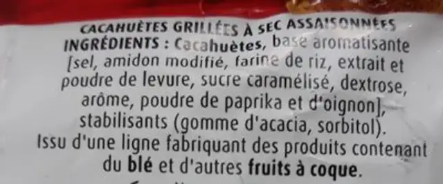 Grillées à Sec (cacahuètes) ingredients label