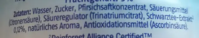 Mayfair Eistee, Pfirsich ingredients label