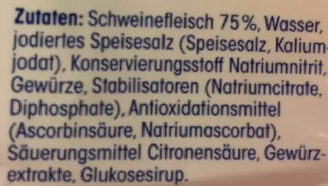 Ja Jagdwurst ingredients label