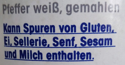 Weisser Pfeffer gemahlen ingredients label