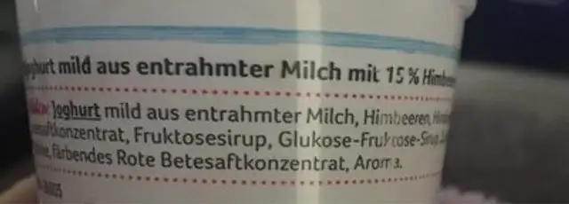 Fruchtjoghurt, Himbeere ingredients label