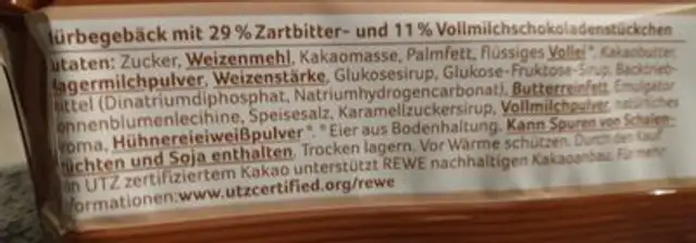 Cookies Mit 40% Schokolade - Rewe Beste Wahl - 150G ingredients label