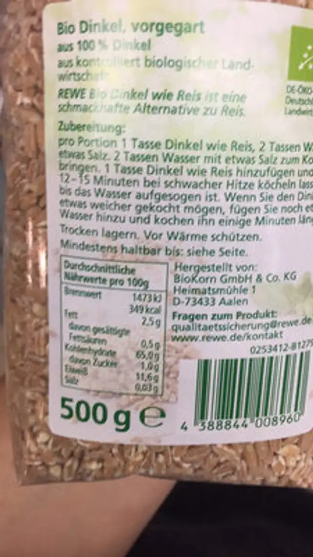 Rewe Spelled like rice nutrition facts table