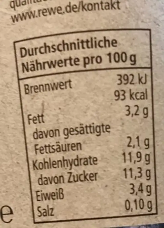 Joghurt Heidelbeere nutrition facts table