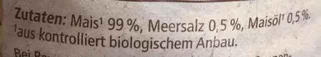 Maiswaffeln ingredients label