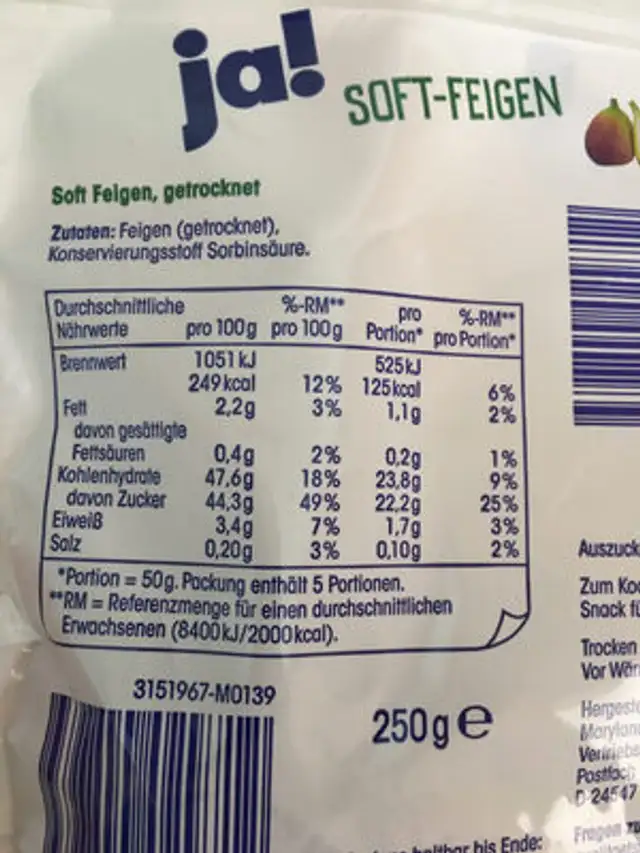 ja! Soft-Feigen, getrocknet ingredients label