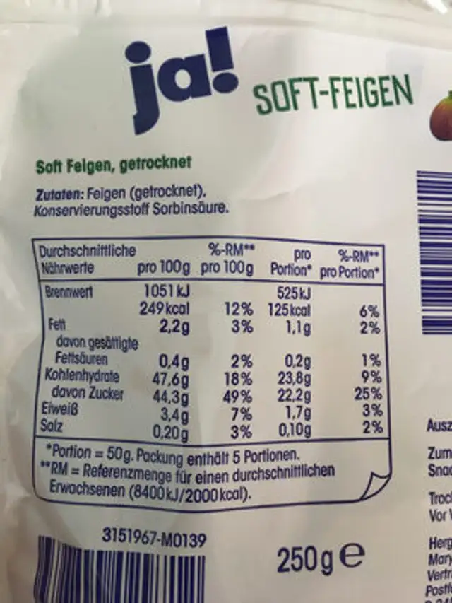 ja! Soft-Feigen, getrocknet nutrition facts table