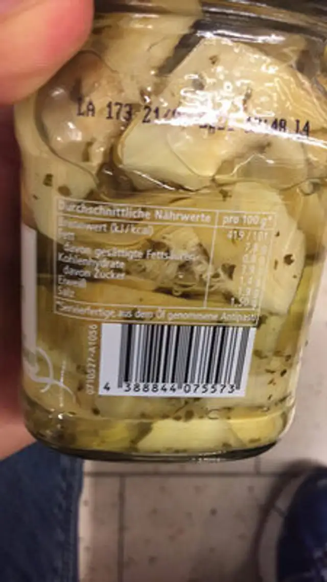 Rewe Beste Wahl Artichoke hearts in pieces in oil with parsley nutrition facts table