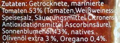 Getrocknete Tomaten in Öl mit Oregano ingredients label