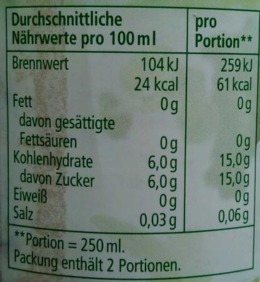 Eistee Alpenkräuter nutrition facts table