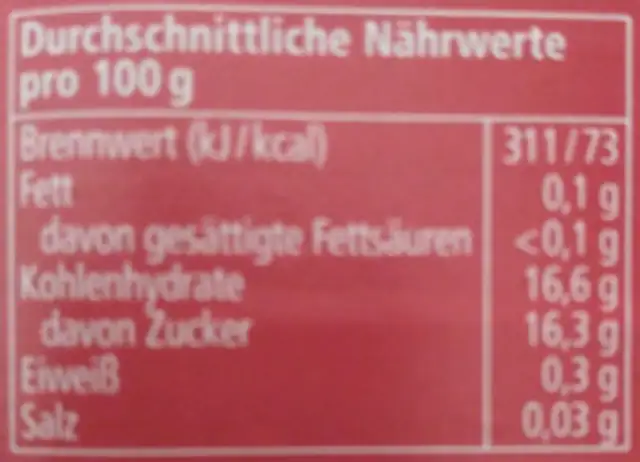 Erdbeeren, Sorte Senga-Sengana, gezuckert nutrition facts table