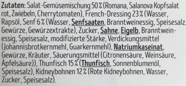 Nizza Salat Mit French Dressing ingredients label
