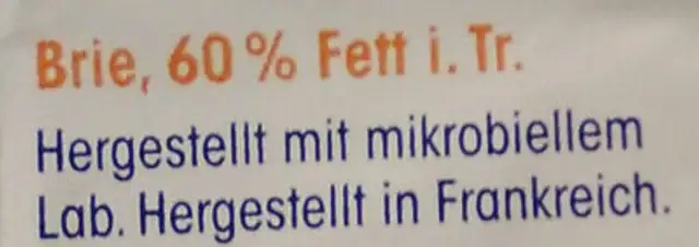 Brie ingredients label