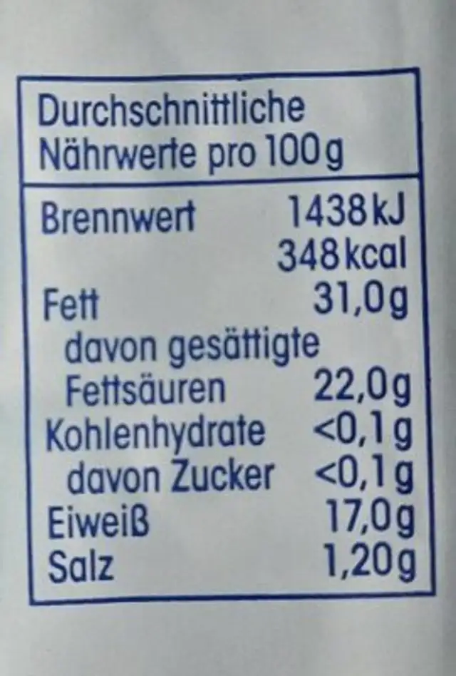Brie nutrition facts table