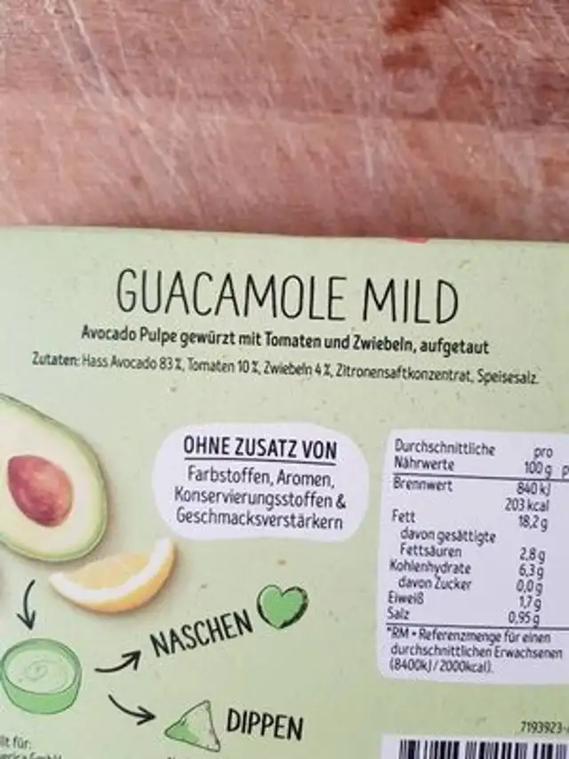 Guacamole ingredients label