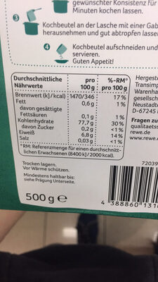 Rewe Beste Wahl Jasmine rice fragrant rice ingredients label