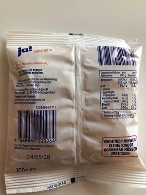 Mandeln gestiftelt blanchiert ingredients label