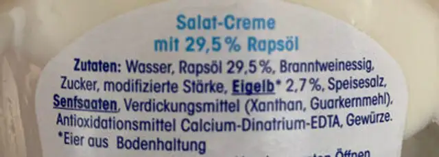 Ja! Salat-Creme ingredients label