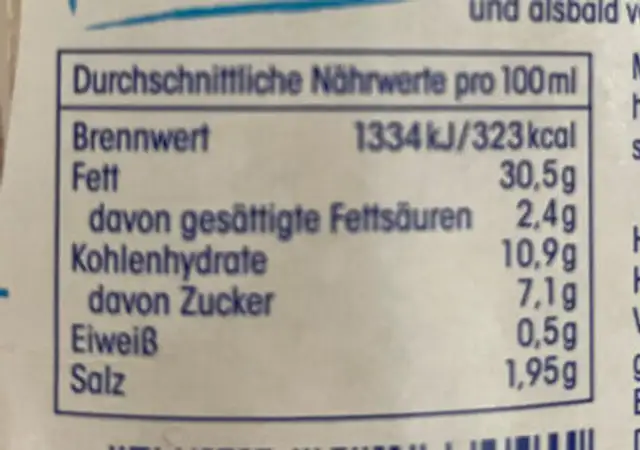 Ja! Salat-Creme nutrition facts table