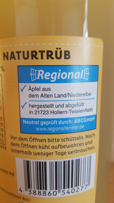 Apfelsaft ingredients label