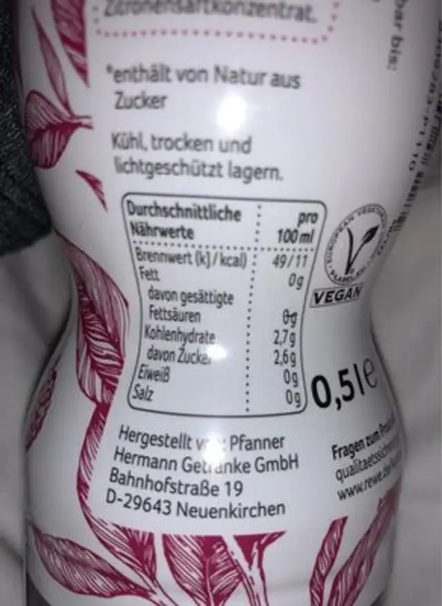 Tea and Fruit nutrition facts table