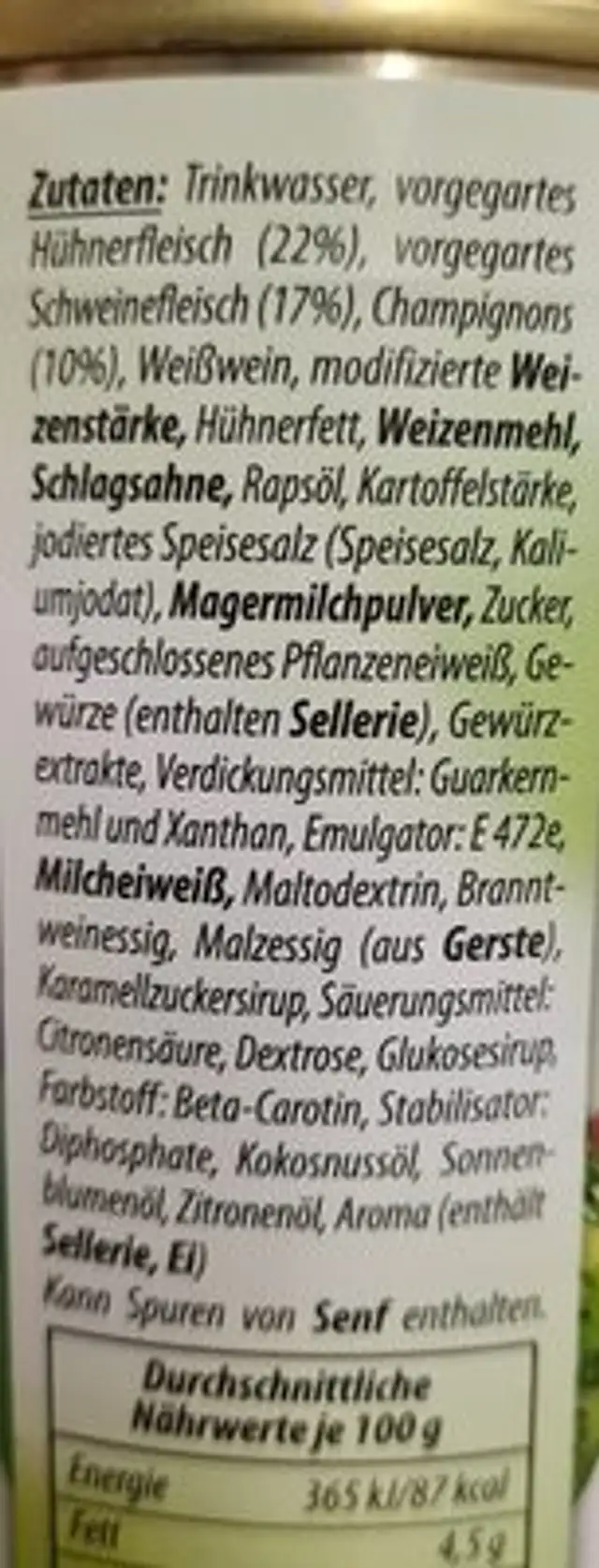 Harzer Würzfleisch ingredients label