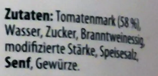 Tomaten Ketchup klein ingredients label