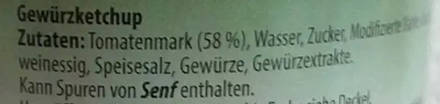 Gewürz Ketchup ingredients label