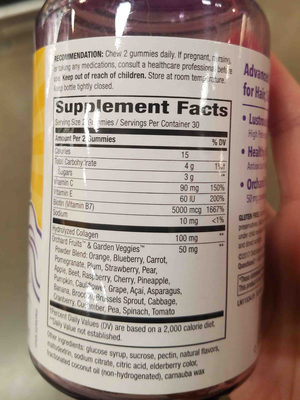Hair, Skin ingredients label