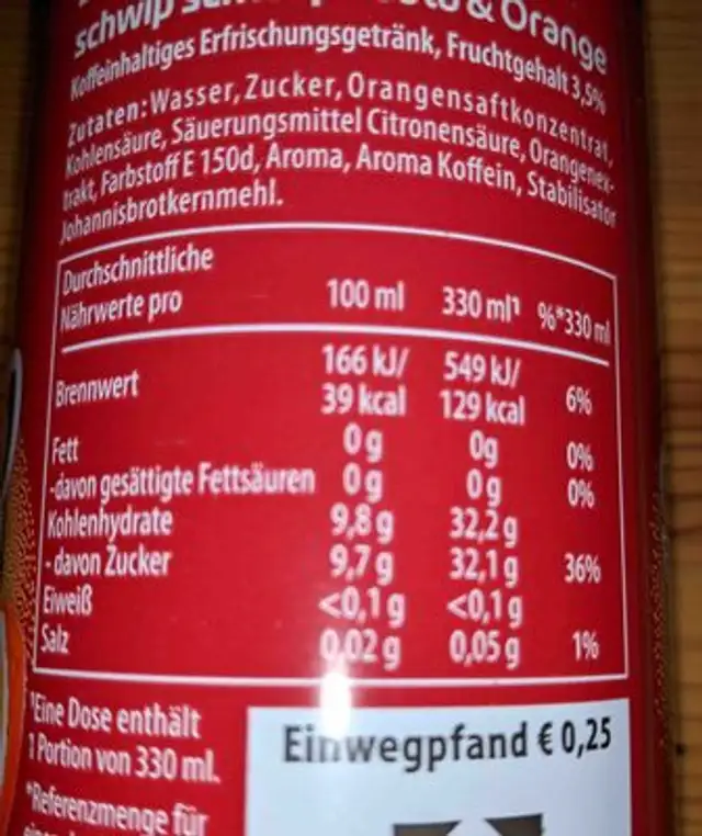 Schwip Schwap - Cola & Orange nutrition facts table