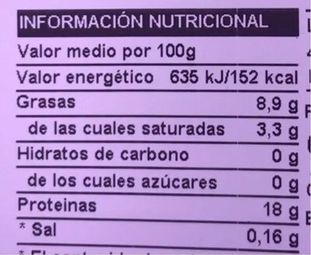 Lomo para rebozar nutrition facts table