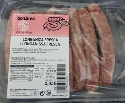 Longaniza fresca front packaging