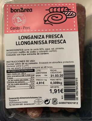 Longaniza fresca front packaging